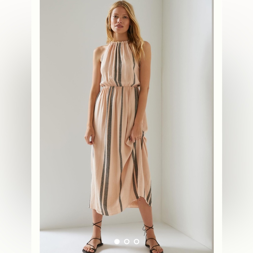 Cloth & Stone Striped Midi Dress - Cream and Gray